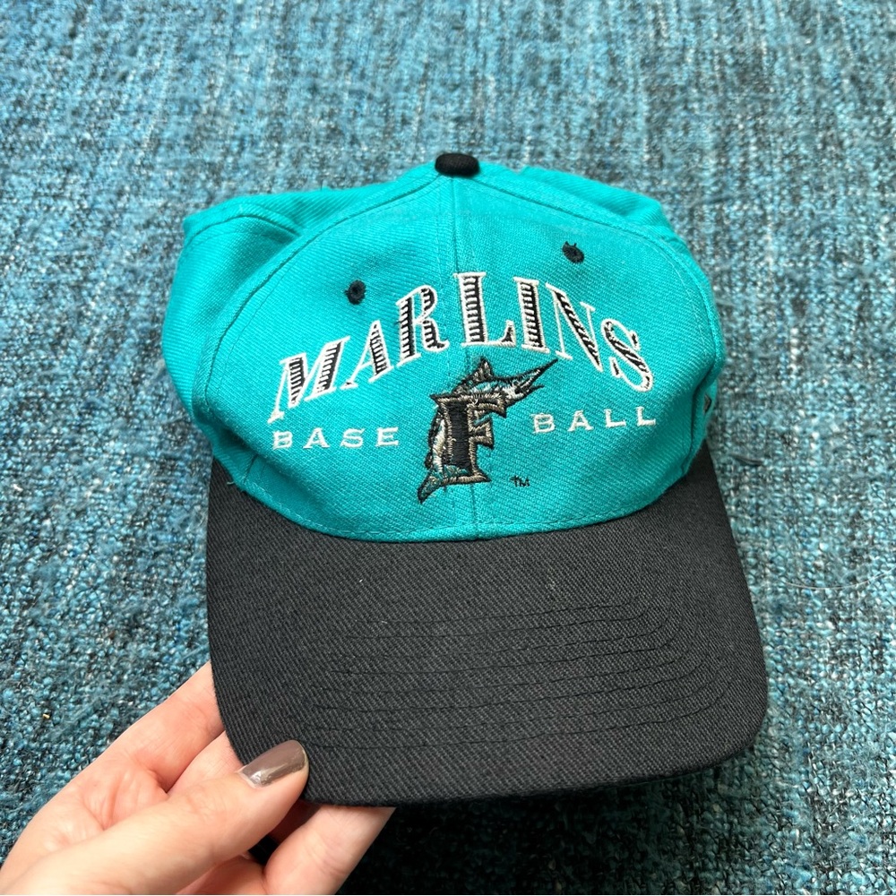 Vintage Florida Marlins Baseball Snapback Hat Genuine Merchandise MLB Teal Black